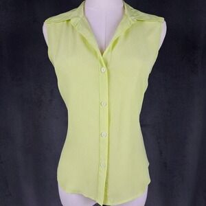 Vintage Andrea Mare Silk Blouse Lime Green 90s Minimalist Euro Summer Top S